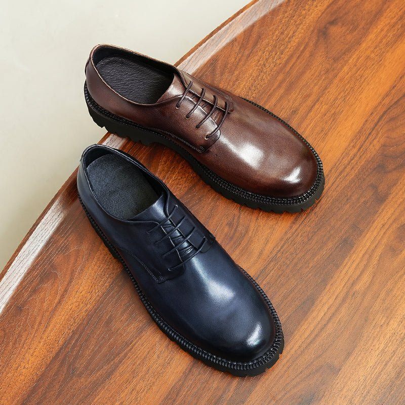 Męskie Buty Wizytowe Luksusowe Sznurowane Oxford Z Akcentami - Kawa