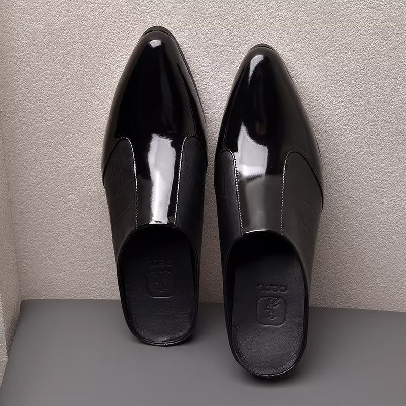 Męskie Buty Wizytowe Luksusowe Szpiczaste Eleganckie Skórzane Pantofle Biznesowe - Czarny 1