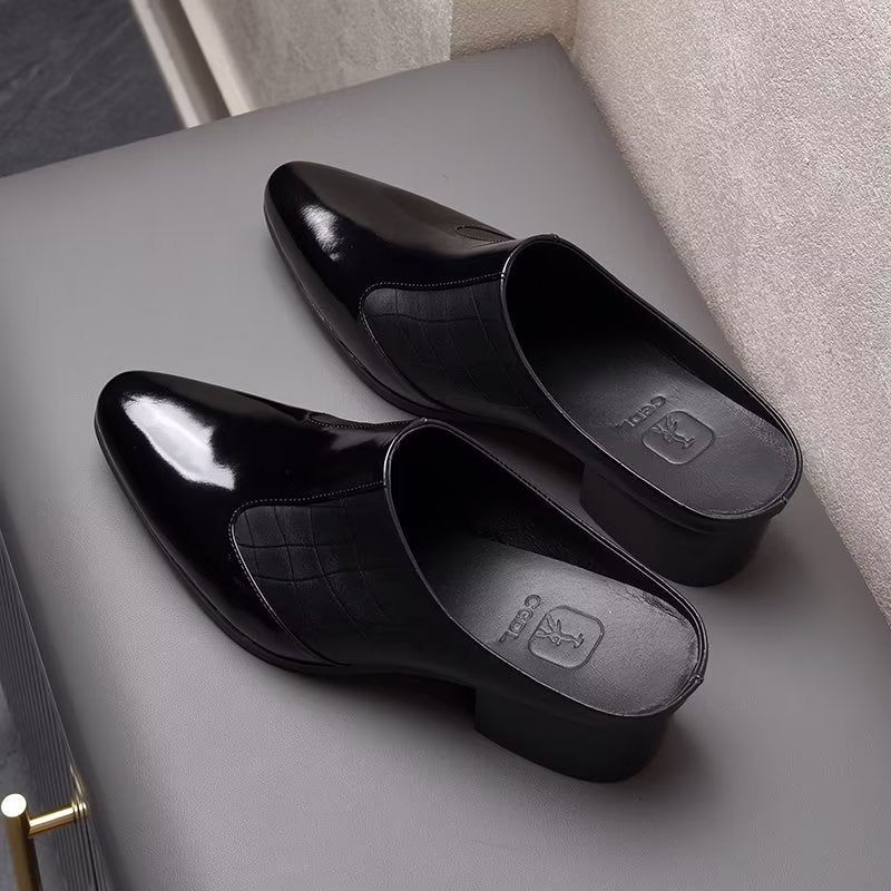 Męskie Buty Wizytowe Luksusowe Szpiczaste Eleganckie Skórzane Pantofle Biznesowe - Czarny 1