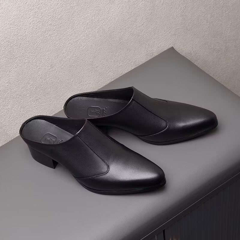 Męskie Buty Wizytowe Luksusowe Szpiczaste Eleganckie Skórzane Pantofle Biznesowe - Czarny 1