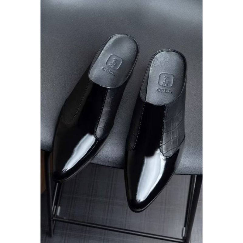 Męskie Buty Wizytowe Luksusowe Szpiczaste Eleganckie Skórzane Pantofle Biznesowe - Czarny 1