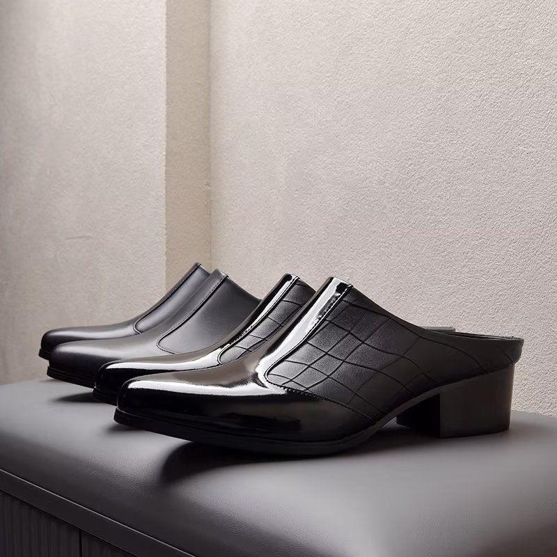 Męskie Buty Wizytowe Luksusowe Szpiczaste Eleganckie Skórzane Pantofle Biznesowe - Czarny 1