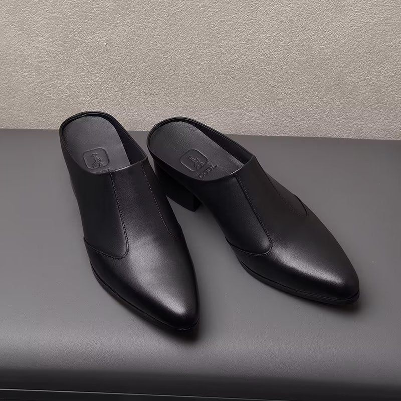Męskie Buty Wizytowe Luksusowe Szpiczaste Eleganckie Skórzane Pantofle Biznesowe - Czarny 1