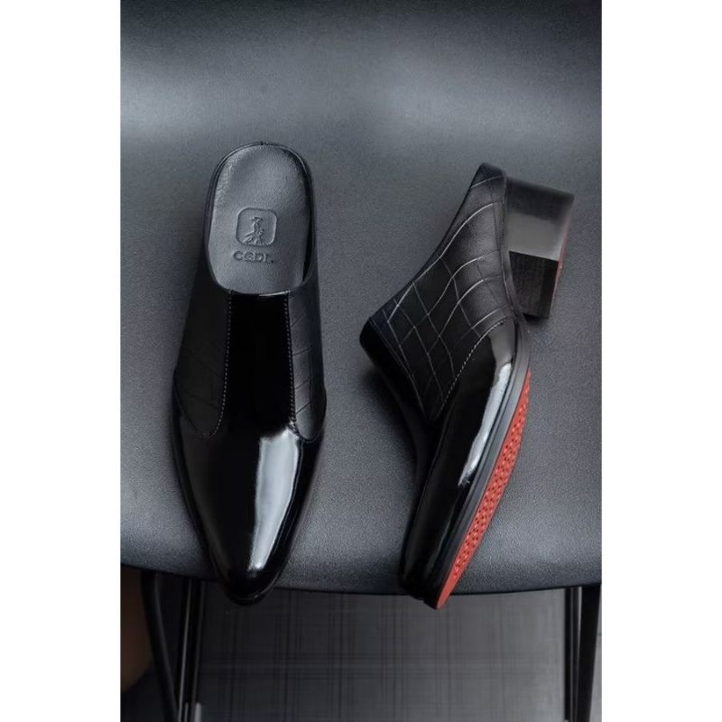Męskie Buty Wizytowe Luksusowe Szpiczaste Eleganckie Skórzane Pantofle Biznesowe - Czarny 1