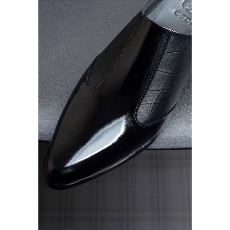 Męskie Buty Wizytowe Luksusowe Szpiczaste Eleganckie Skórzane Pantofle Biznesowe - Czarny 1