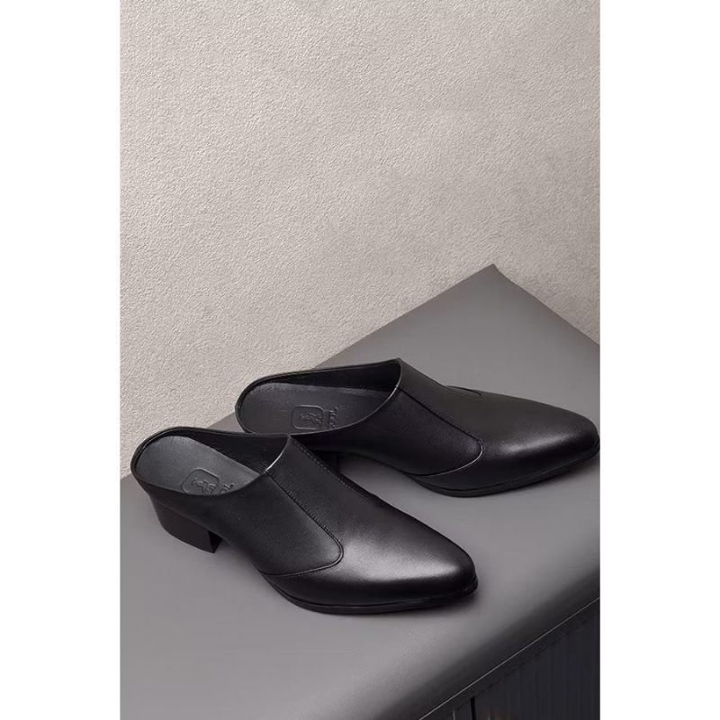Męskie Buty Wizytowe Luksusowe Szpiczaste Eleganckie Skórzane Pantofle Biznesowe - Czarny 1