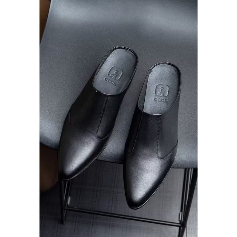 Męskie Buty Wizytowe Luksusowe Szpiczaste Eleganckie Skórzane Pantofle Biznesowe - Czarny 1