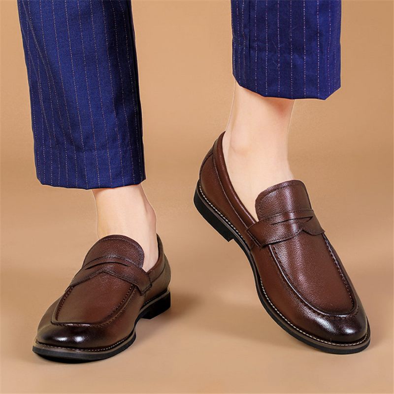 Męskie Buty Wizytowe Mokasyny Ślubne - Kawowy