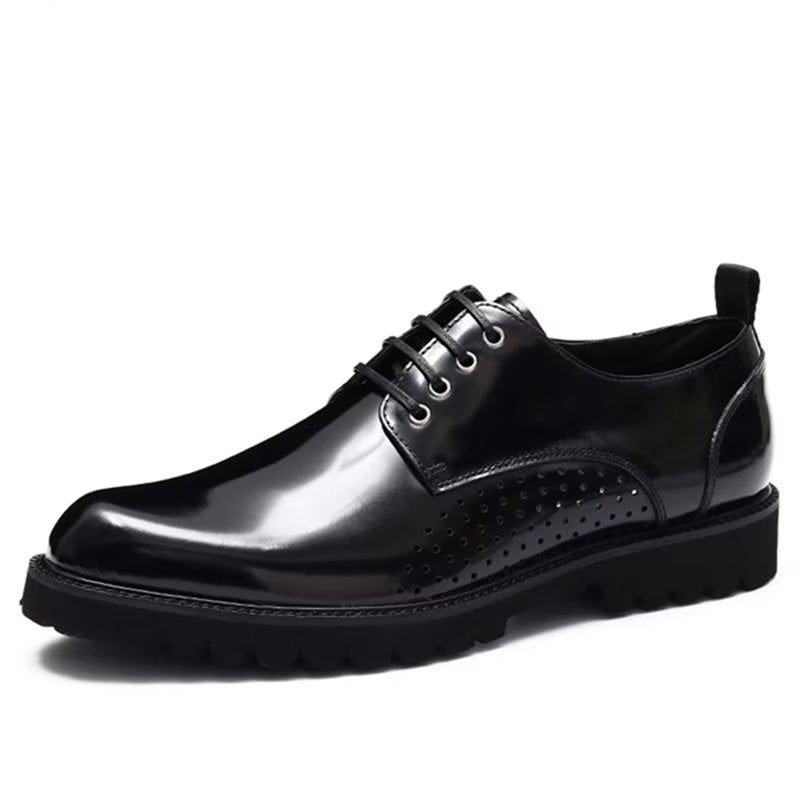 Męskie Buty Wizytowe Okrągłe Noski Derby Dress Shoes - Czarna