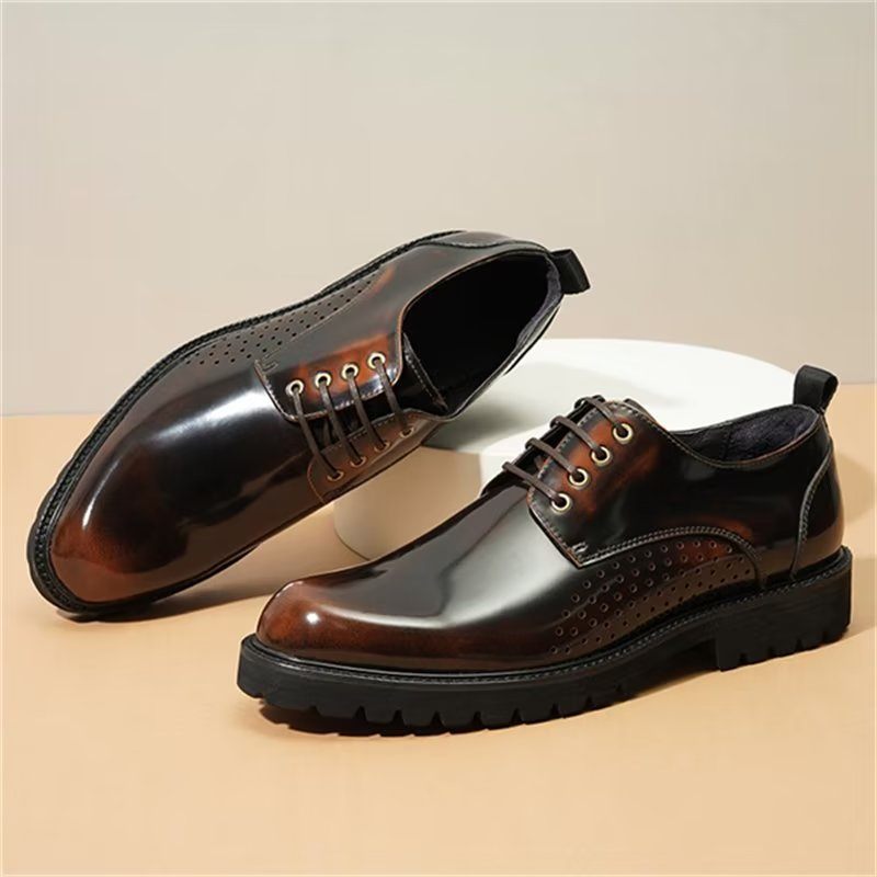Męskie Buty Wizytowe Okrągłe Noski Derby Dress Shoes - Kawa