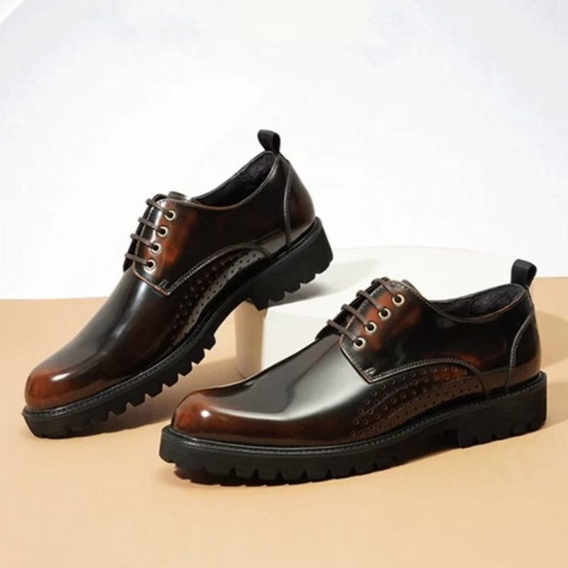Męskie Buty Wizytowe Okrągłe Noski Derby Dress Shoes - Kawa