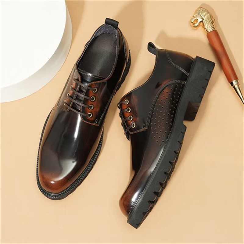Męskie Buty Wizytowe Okrągłe Noski Derby Dress Shoes - Kawa
