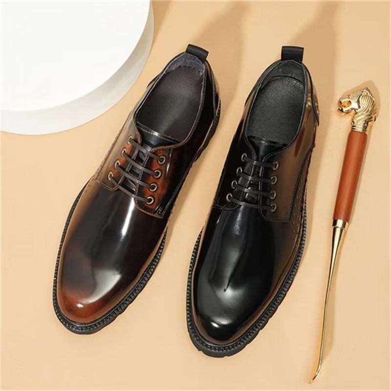 Męskie Buty Wizytowe Okrągłe Noski Derby Dress Shoes - Kawa