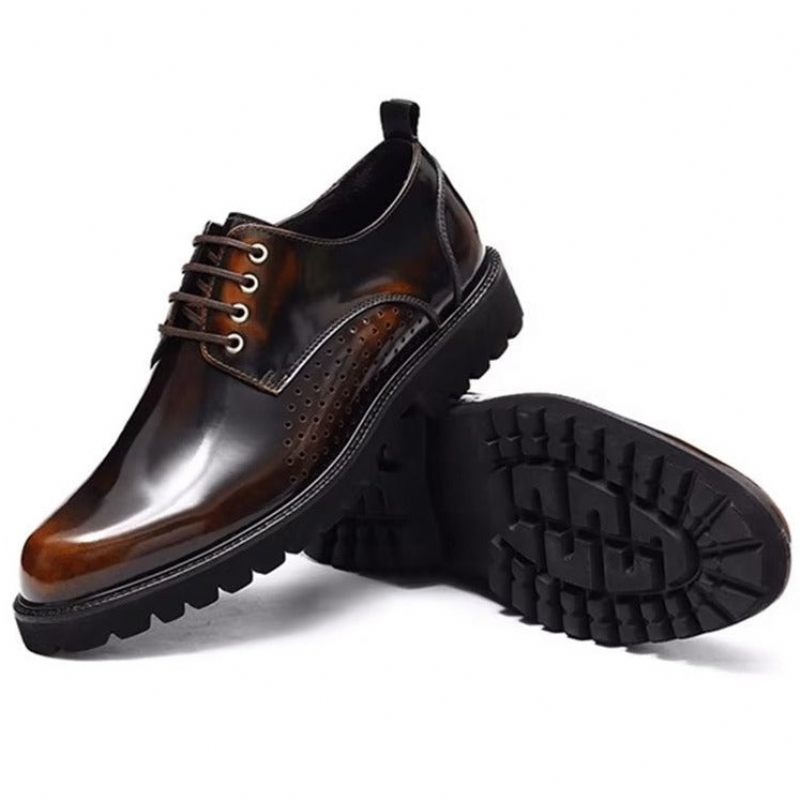 Męskie Buty Wizytowe Okrągłe Noski Derby Dress Shoes - Kawa
