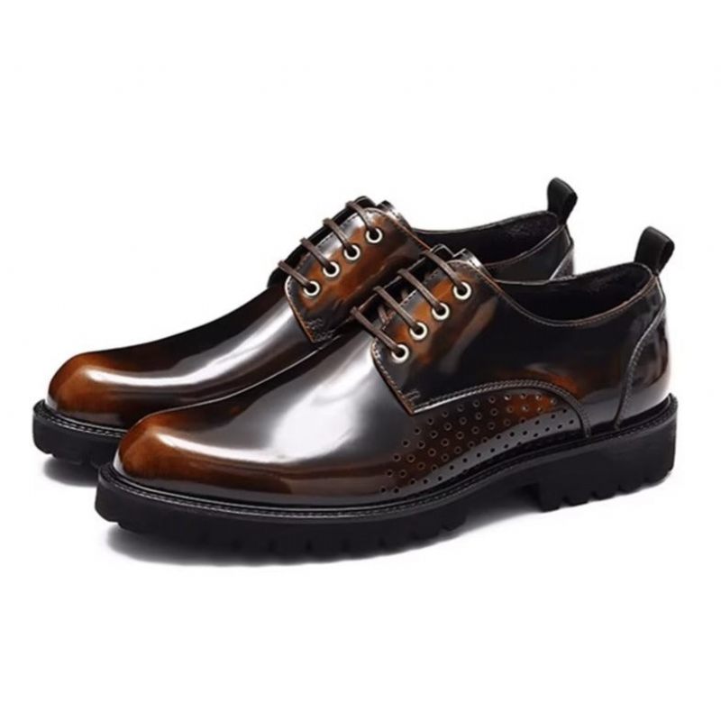 Męskie Buty Wizytowe Okrągłe Noski Derby Dress Shoes - Kawa
