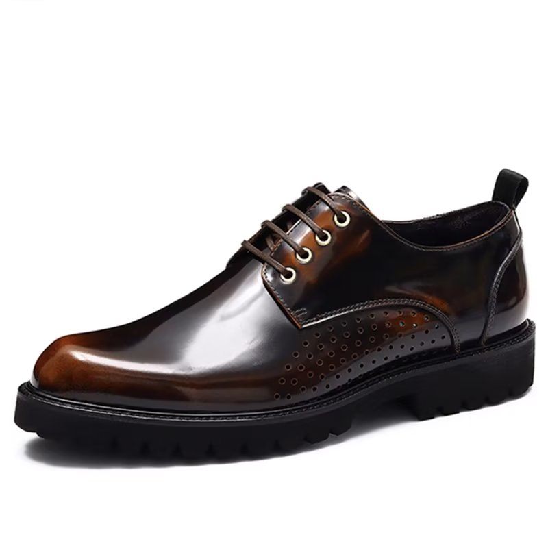 Męskie Buty Wizytowe Okrągłe Noski Derby Dress Shoes - Kawa
