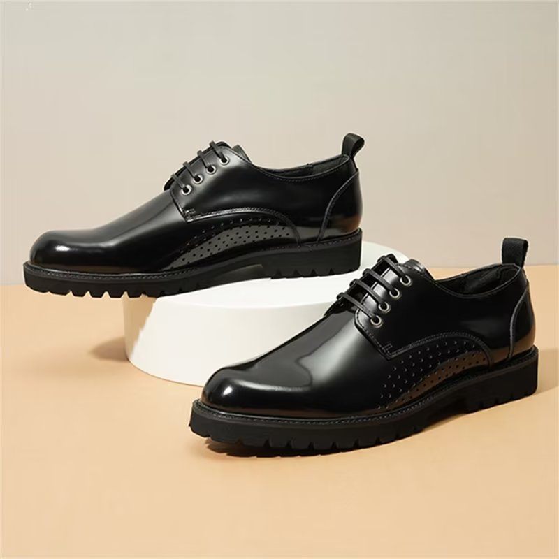 Męskie Buty Wizytowe Okrągłe Noski Derby Dress Shoes - Czarna