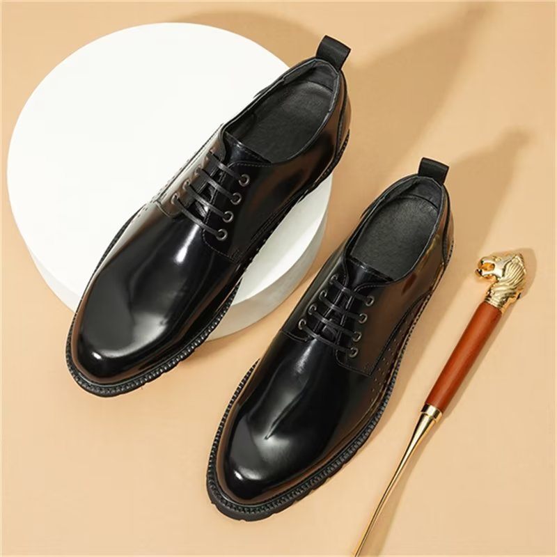 Męskie Buty Wizytowe Okrągłe Noski Derby Dress Shoes - Czarna