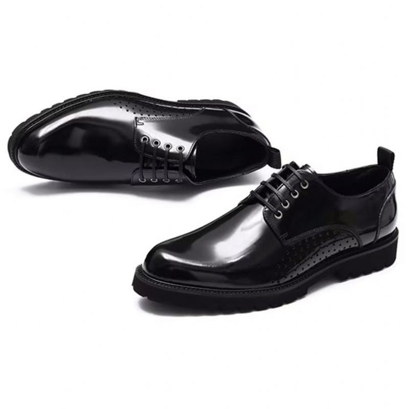 Męskie Buty Wizytowe Okrągłe Noski Derby Dress Shoes - Czarna