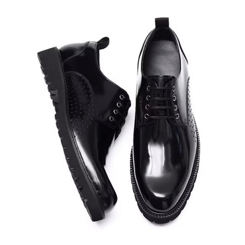 Męskie Buty Wizytowe Okrągłe Noski Derby Dress Shoes - Czarna