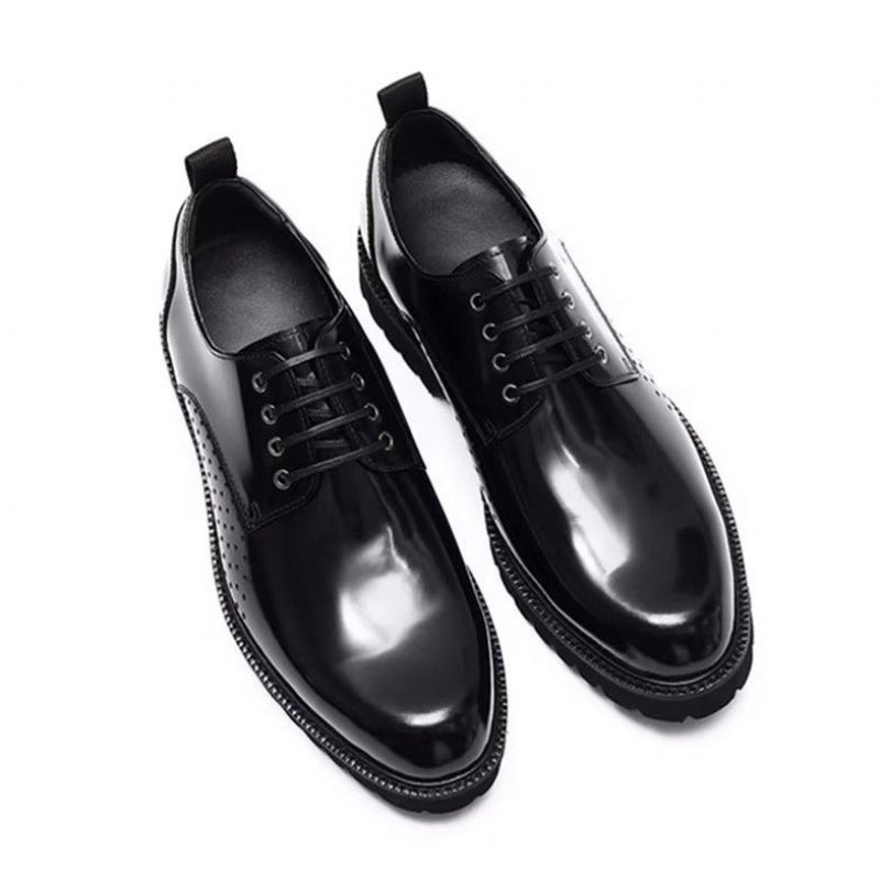 Męskie Buty Wizytowe Okrągłe Noski Derby Dress Shoes - Czarna