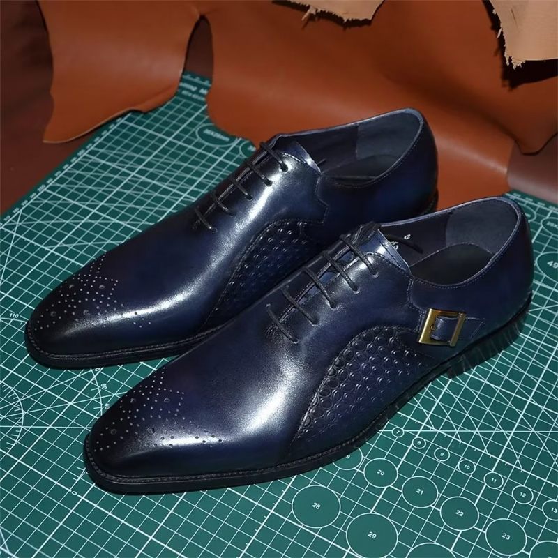 Męskie Buty Wizytowe Pointed Precision Leather Dress Obuwie - Niebieski