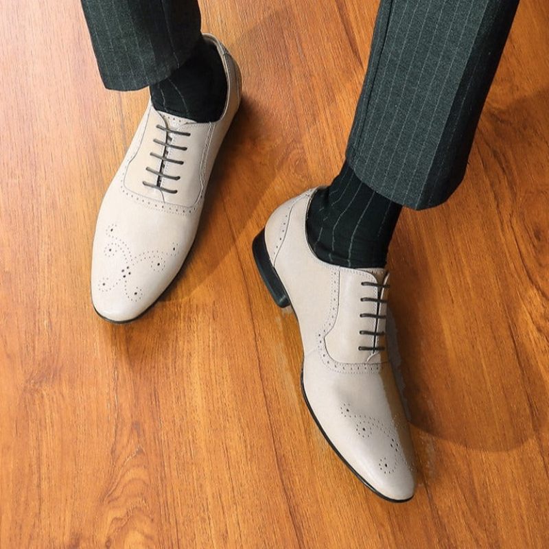 Męskie Buty Wizytowe Skórzane - Biały