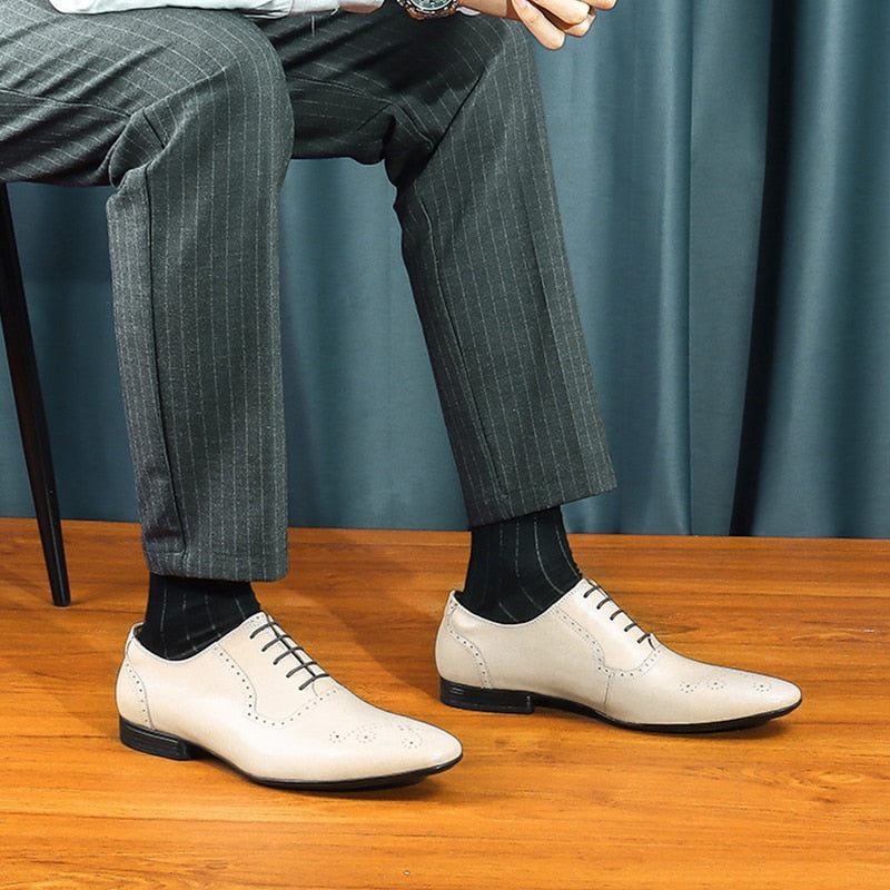 Męskie Buty Wizytowe Skórzane - Biały
