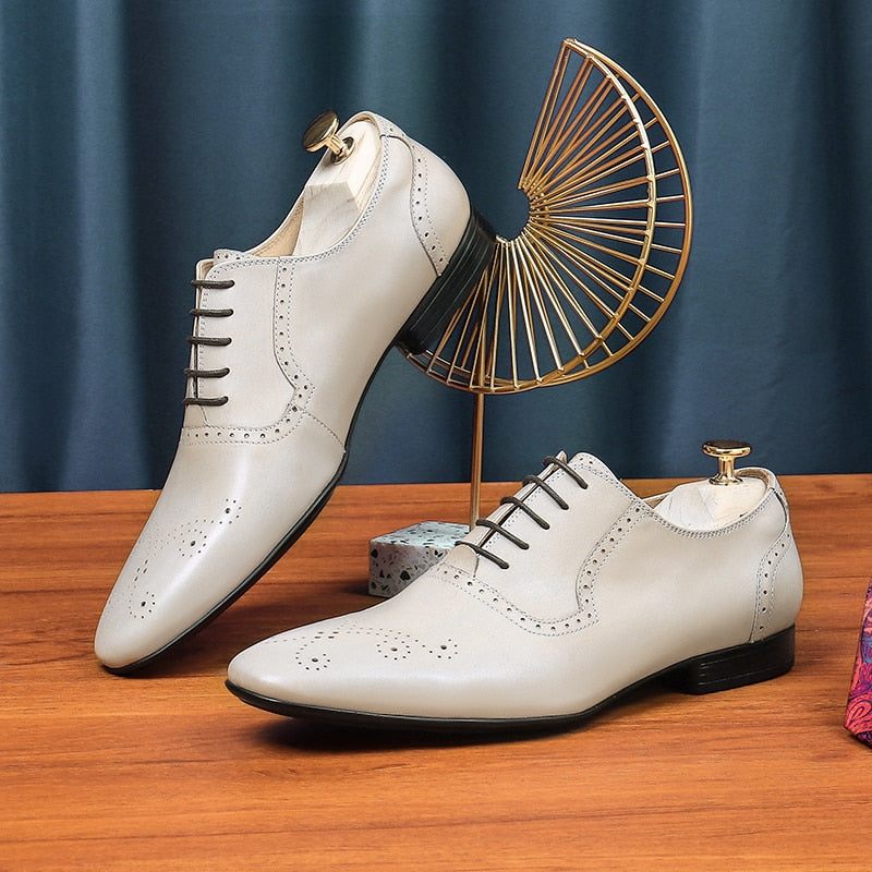 Męskie Buty Wizytowe Skórzane - Biały