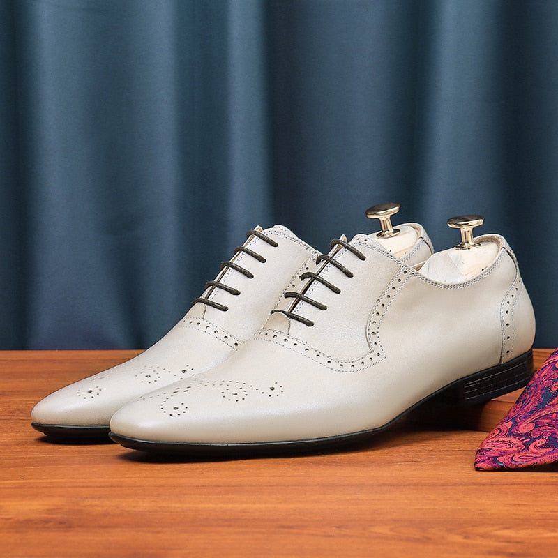 Męskie Buty Wizytowe Skórzane - Biały
