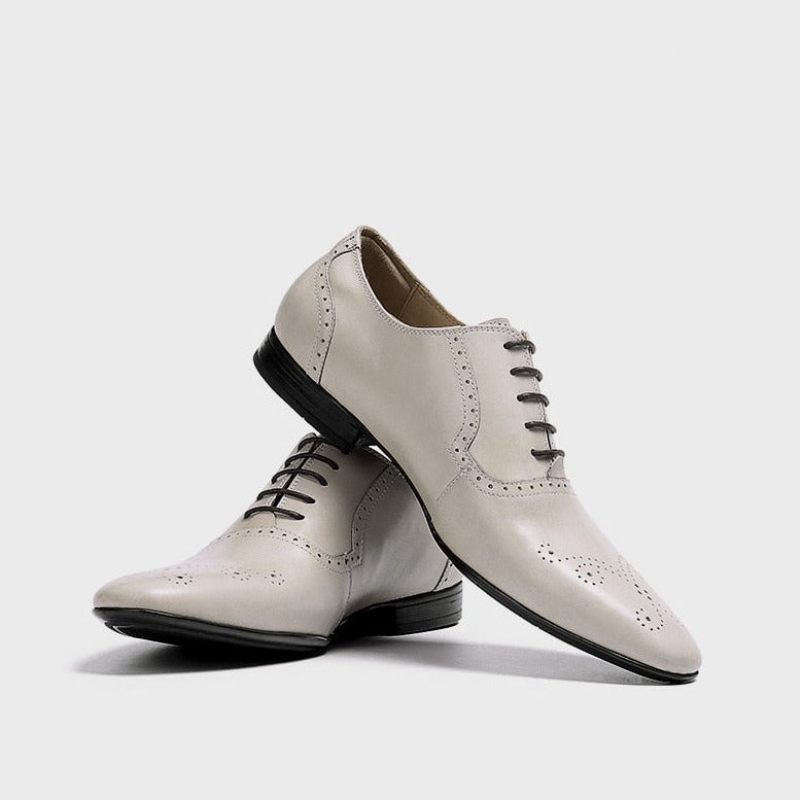 Męskie Buty Wizytowe Skórzane - Biały