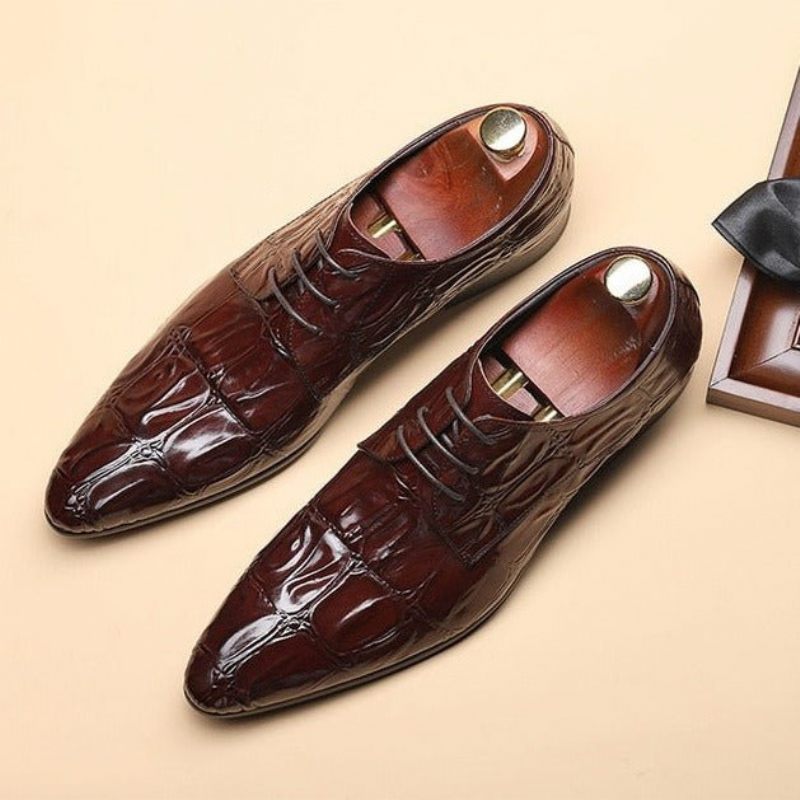 Męskie Buty Wizytowe Sznurowane Typu Oxford - Czerwony
