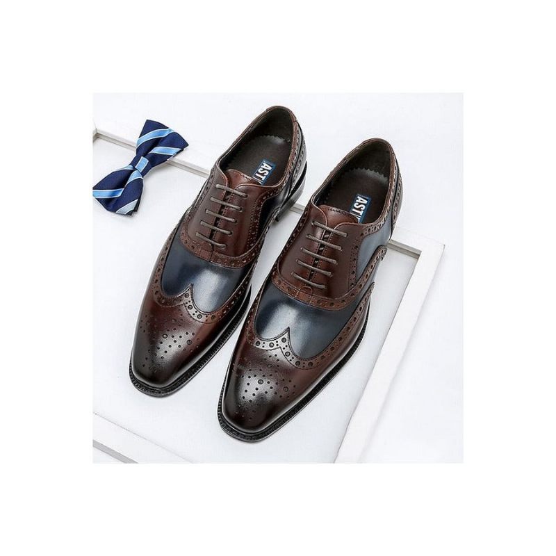 Męskie Buty Wizytowe Wingtip Skórzane Sznurowane Oksfordzie - Niebieski