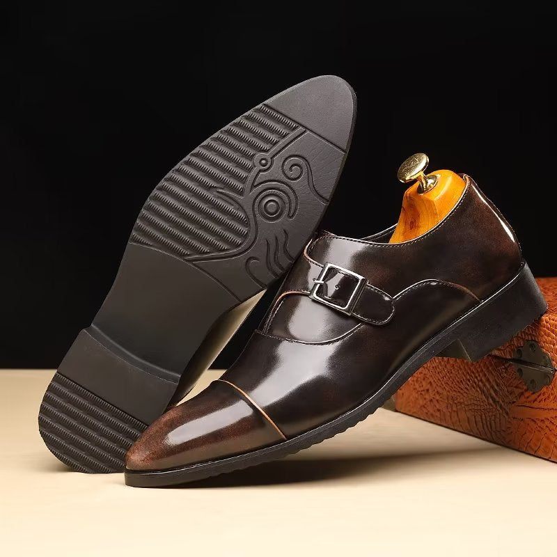 Męskie Buty Wizytowe Wyrafinowana Elegancja Szpiczaste Monkstrap - Kawa