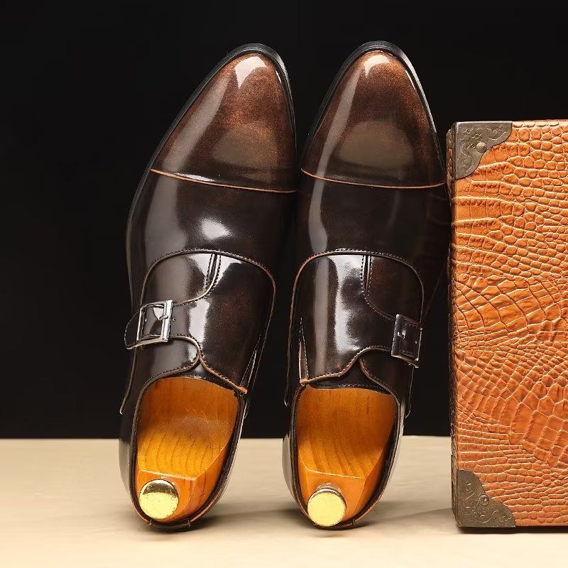 Męskie Buty Wizytowe Wyrafinowana Elegancja Szpiczaste Monkstrap - Kawa