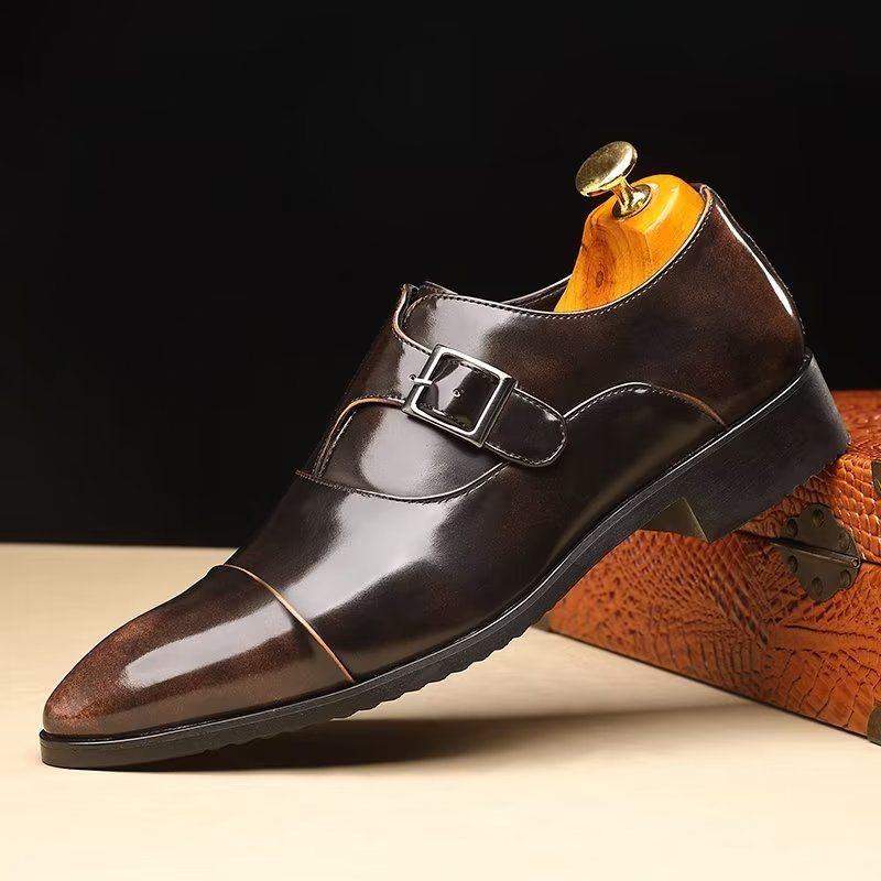 Męskie Buty Wizytowe Wyrafinowana Elegancja Szpiczaste Monkstrap - Kawa