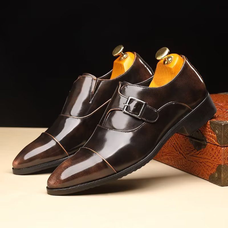 Męskie Buty Wizytowe Wyrafinowana Elegancja Szpiczaste Monkstrap - Kawa