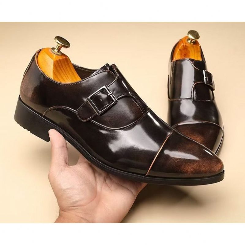Męskie Buty Wizytowe Wyrafinowana Elegancja Szpiczaste Monkstrap - Kawa