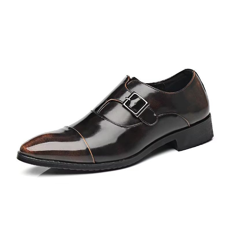 Męskie Buty Wizytowe Wyrafinowana Elegancja Szpiczaste Monkstrap - Kawa