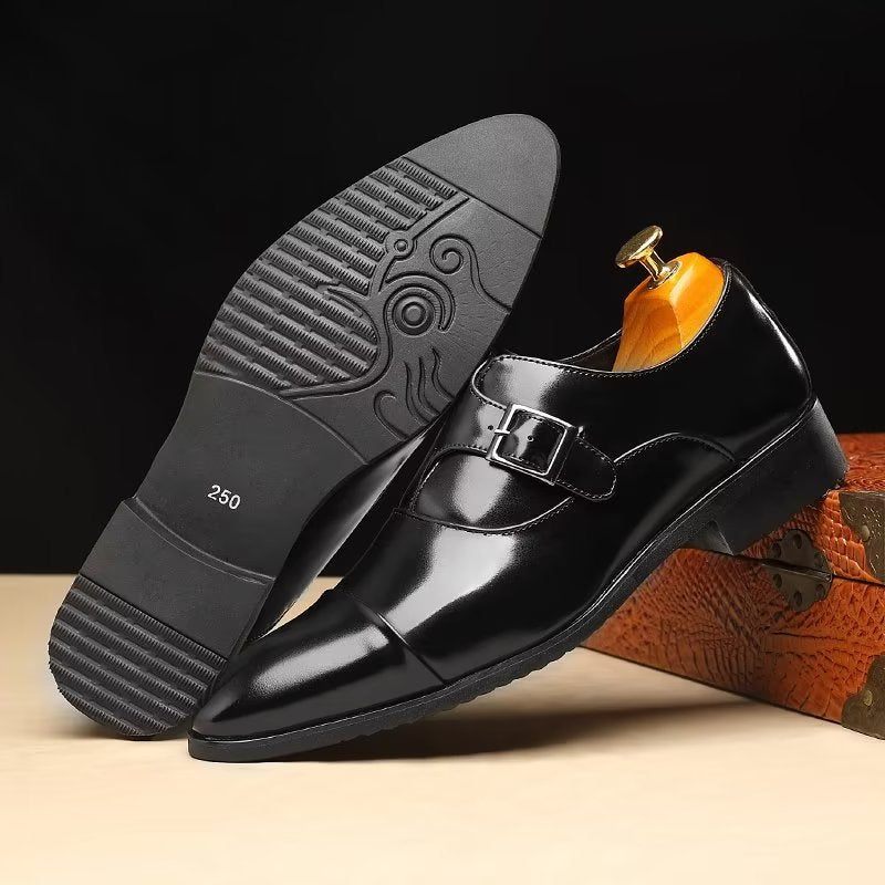 Męskie Buty Wizytowe Wyrafinowana Elegancja Szpiczaste Monkstrap - Czarna