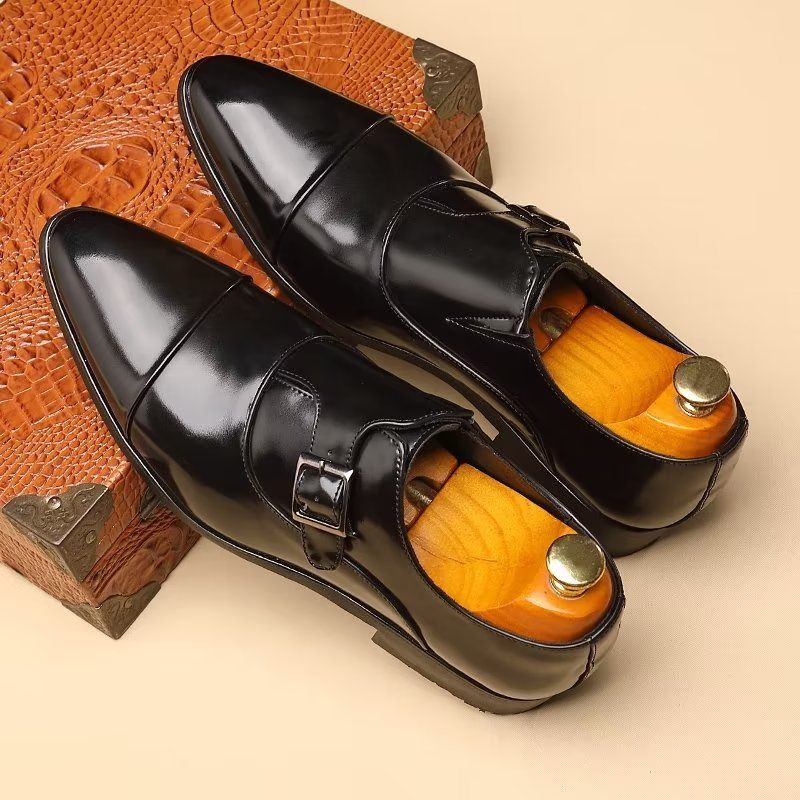 Męskie Buty Wizytowe Wyrafinowana Elegancja Szpiczaste Monkstrap - Czarna