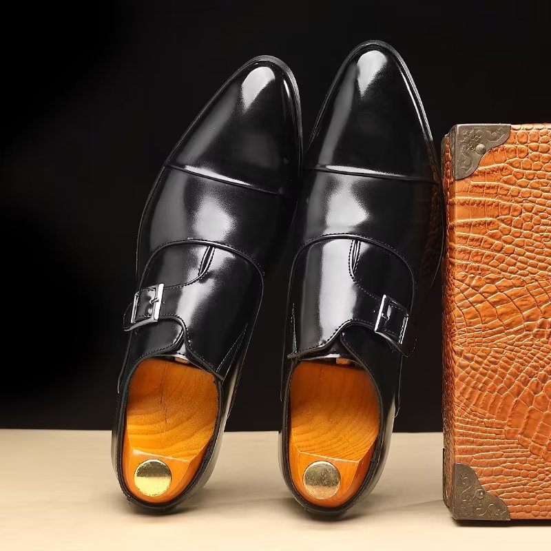 Męskie Buty Wizytowe Wyrafinowana Elegancja Szpiczaste Monkstrap - Czarna