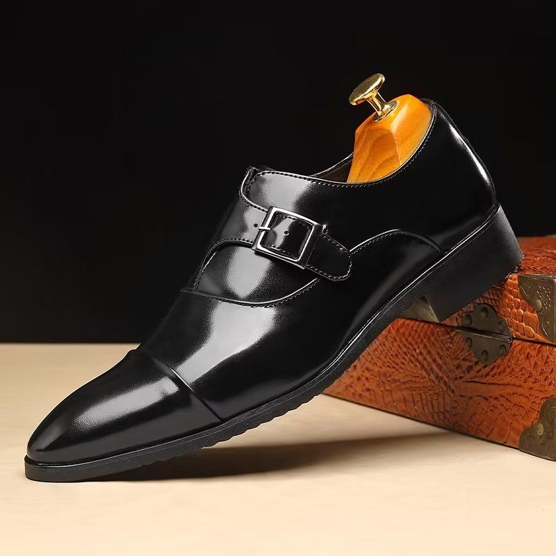 Męskie Buty Wizytowe Wyrafinowana Elegancja Szpiczaste Monkstrap - Czarna