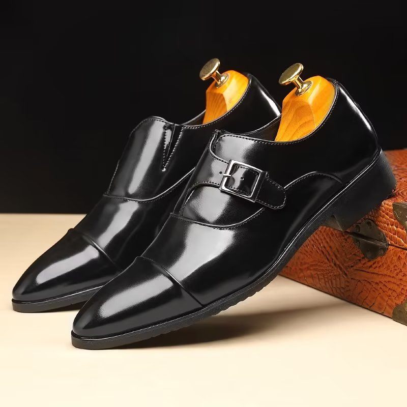 Męskie Buty Wizytowe Wyrafinowana Elegancja Szpiczaste Monkstrap - Czarna