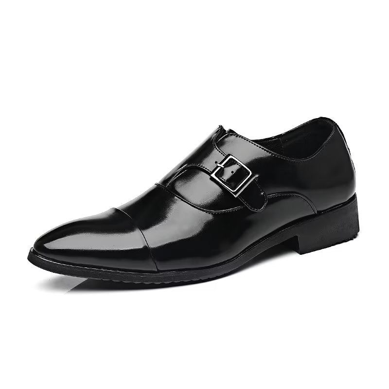 Męskie Buty Wizytowe Wyrafinowana Elegancja Szpiczaste Monkstrap - Czarna