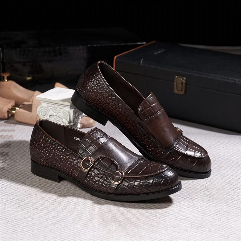 Męskie Buty Wizytowe Wyrafinowana Elegancja Wsuwane Mokasyny - Kawa