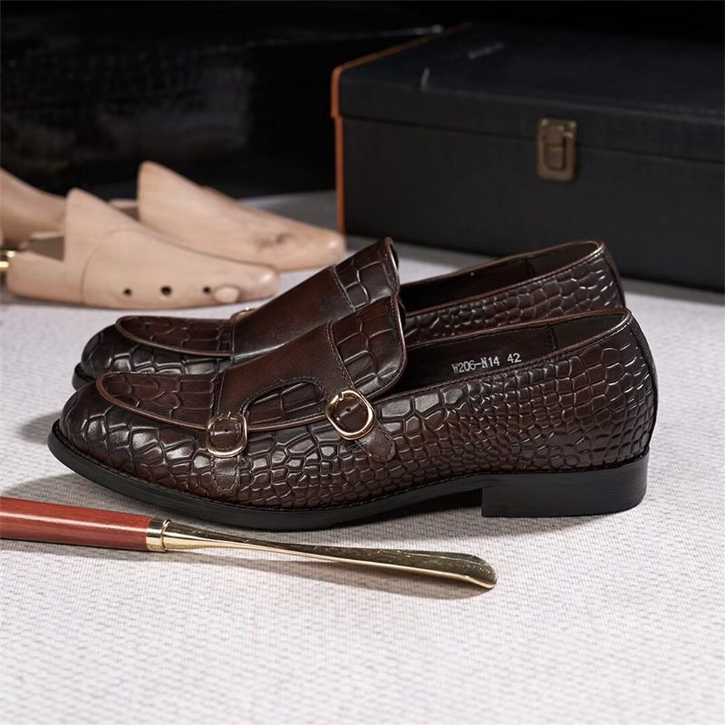 Męskie Buty Wizytowe Wyrafinowana Elegancja Wsuwane Mokasyny - Kawa
