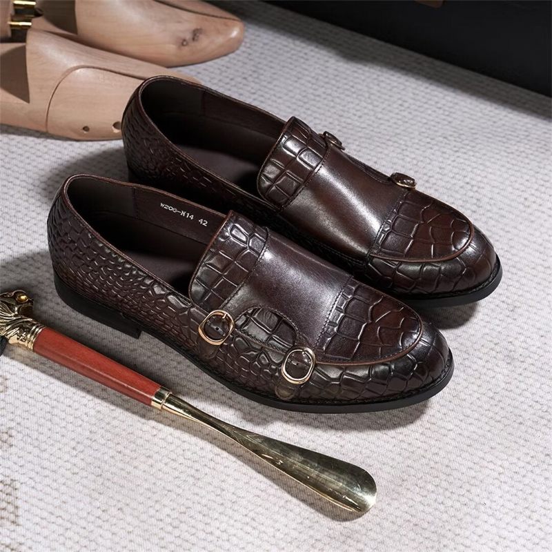 Męskie Buty Wizytowe Wyrafinowana Elegancja Wsuwane Mokasyny - Kawa