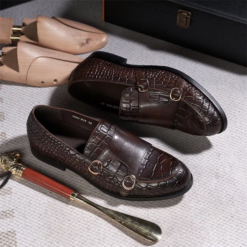 Męskie Buty Wizytowe Wyrafinowana Elegancja Wsuwane Mokasyny - Kawa