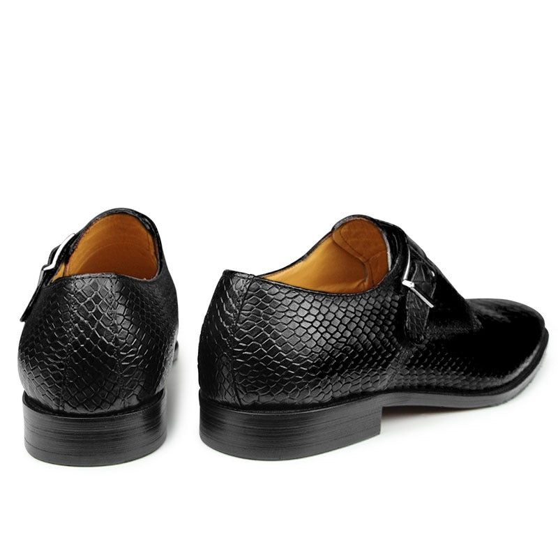 Męskie Buty Wizytowe Z Teksturą Krokodyla I Szpiczastymi Noskami Monkstrap - Czarny